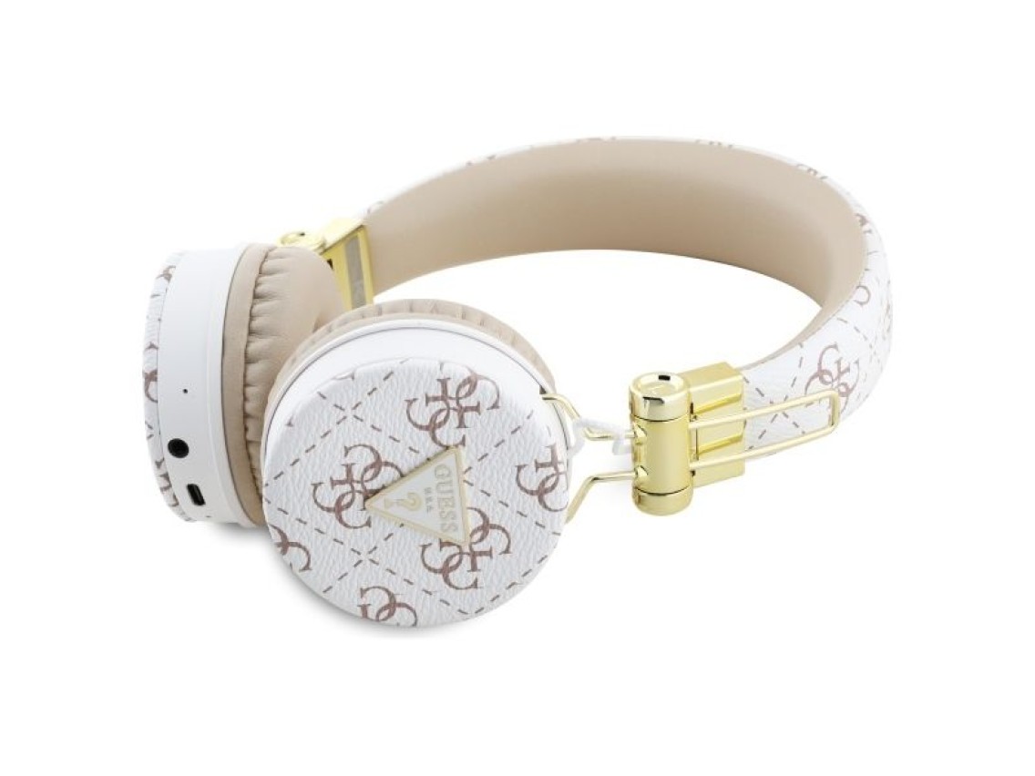 Fones de ouvido supra-auriculares Guess Bluetooth ENC GUBH70E4PTMH brancos com design triangular e 4