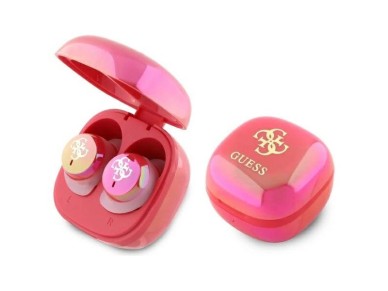Fones de ouvido Bluetooth Guess GUTWSJ144ESF TWS + base de carregamento f�csia/f�csia iridescente 4G