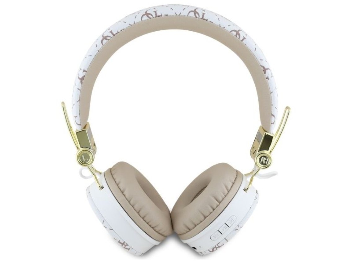 Fones de ouvido supra-auriculares Guess Bluetooth ENC GUBH70E4PTMH brancos com design triangular e 4