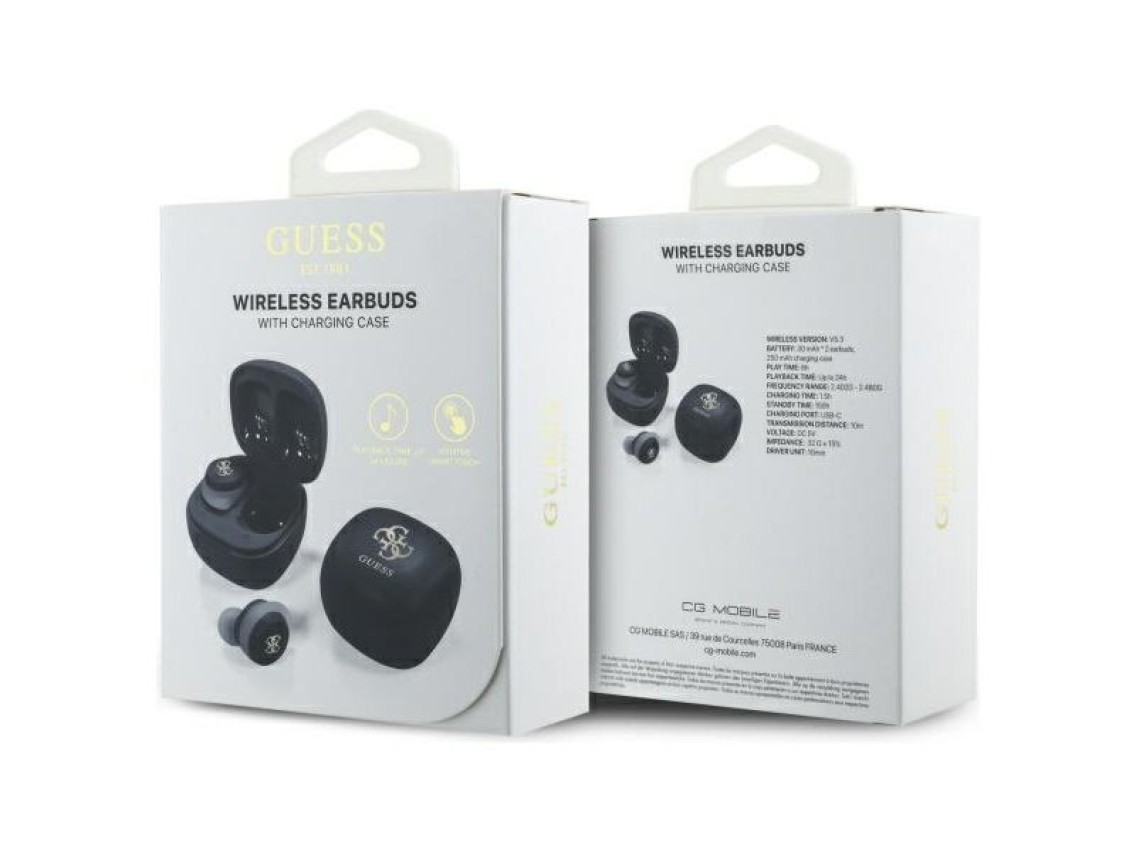 Guess Bluetooth headphones GUTWSJ144ESK TWS + docking station black/black Iridescent 4G Printed Logo