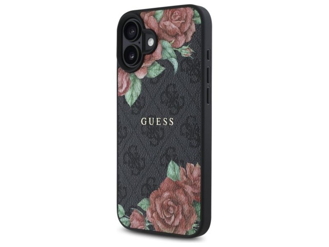 Guess GUHMP16SP4ROPEMCK iPhone 16 6.1" black/black hardcase 4G Flowers Print MagSafe