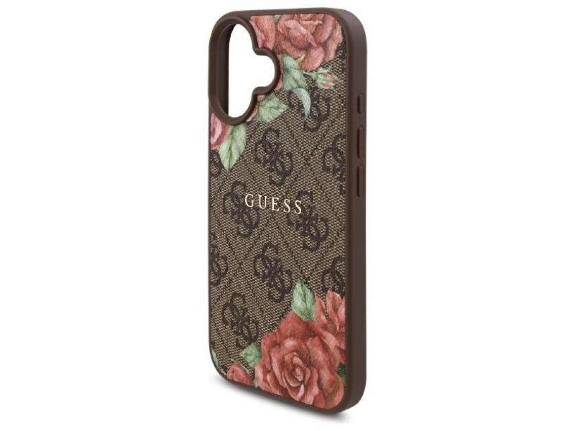 Capa rígida Guess GUHMP16SP4ROPEMCW para iPhone 16 de 6,1 polegadas, marrom/marrom, 4G, estampa flor