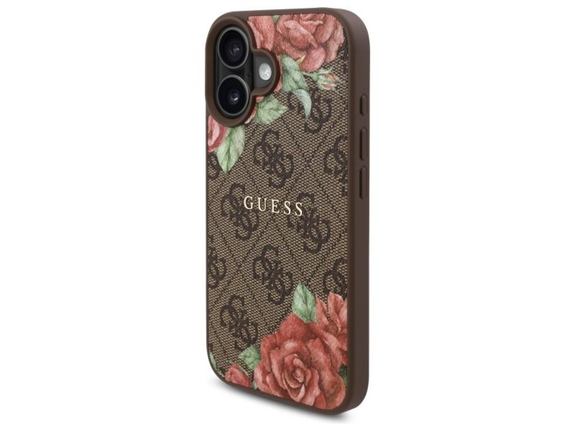 Capa rígida Guess GUHMP16SP4ROPEMCW para iPhone 16 de 6,1 polegadas, marrom/marrom, 4G, estampa flor