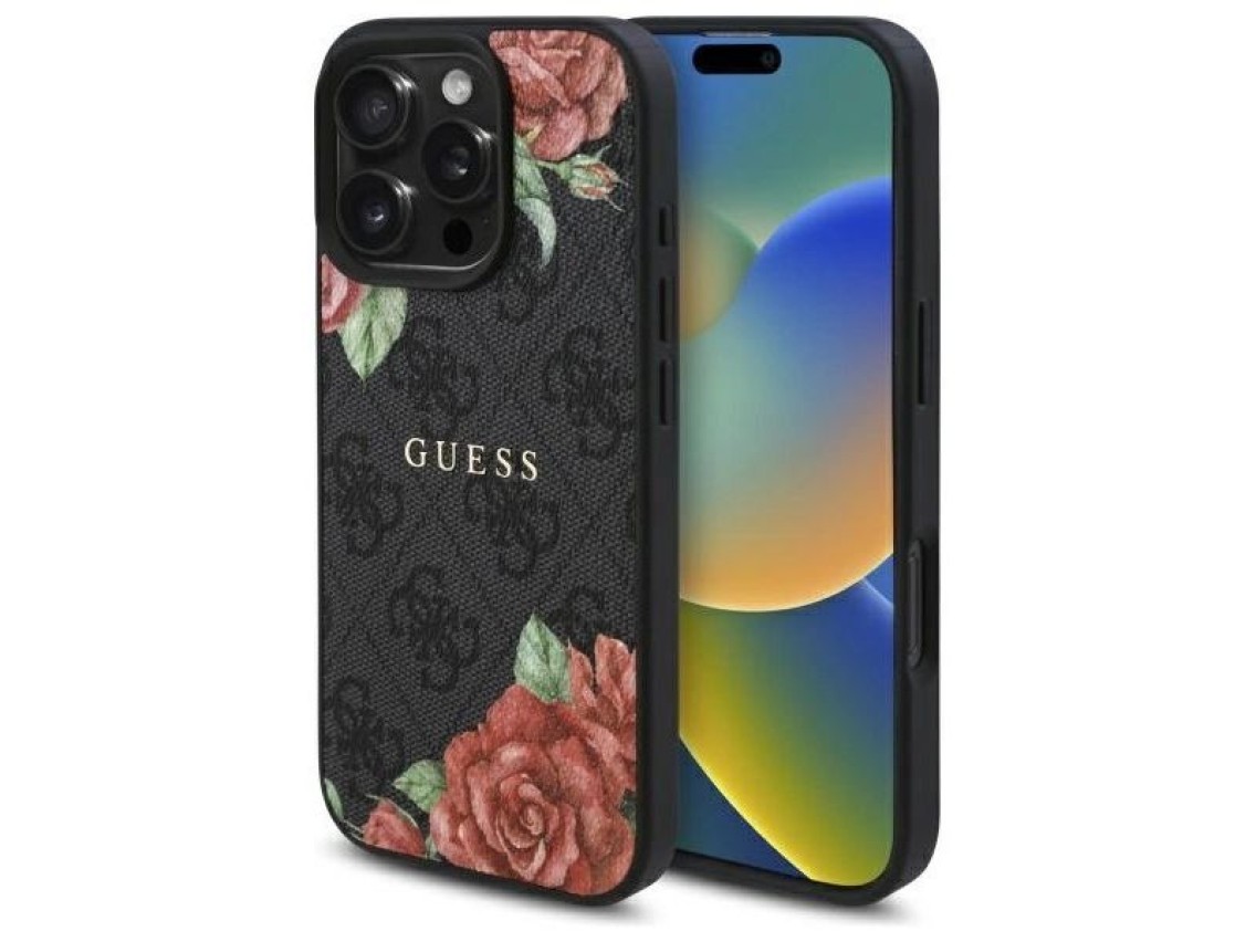 Guess GUHMP16LP4ROPEMCK iPhone 16 Pro 6.3" black/black hardcase 4G Flowers Print MagSafe