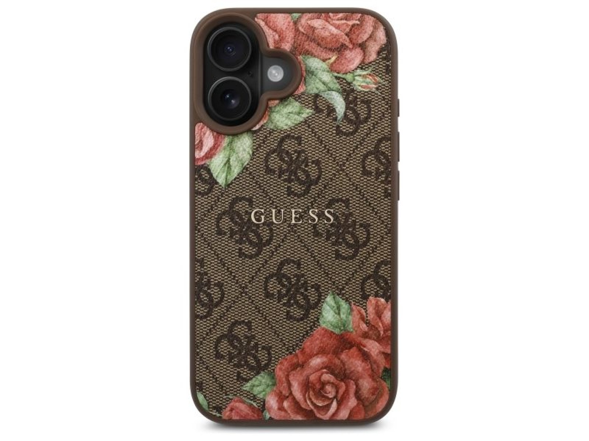 Capa rígida Guess GUHMP16SP4ROPEMCW para iPhone 16 de 6,1 polegadas, marrom/marrom, 4G, estampa flor