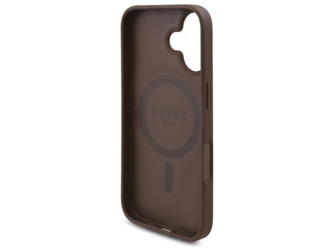 Capa rígida Guess GUHMP16SP4ROPEMCW para iPhone 16 de 6,1 polegadas, marrom/marrom, 4G, estampa flor