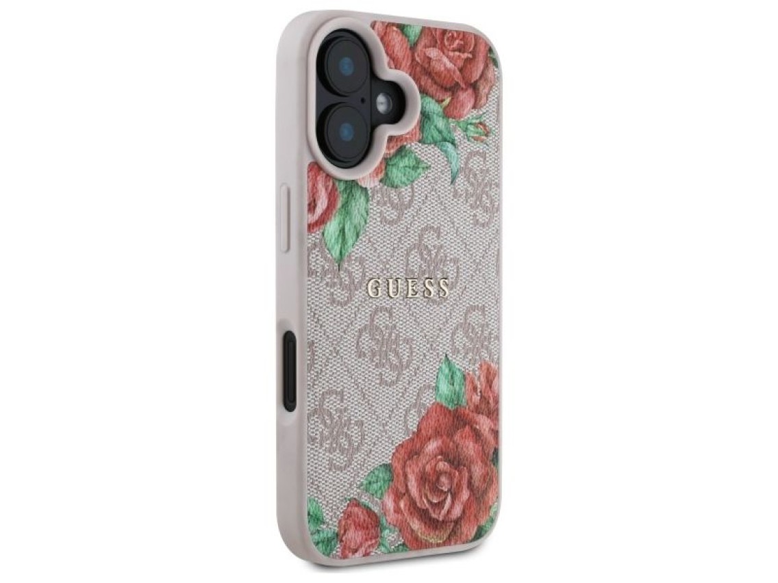 Capa rígida Guess GUHMP16SP4ROPEMCP para iPhone 16 de 6,1" rosa/rosa 4G com estampa floral e MagSafe
