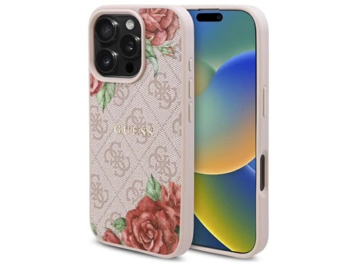Funda rígida Guess GUHMP16LP4ROPEMCP para iPhone 16 Pro de 6,3" rosa/rosa, 4G, estampado floral, Mag