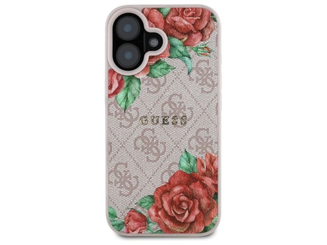 Capa rígida Guess GUHMP16SP4ROPEMCP para iPhone 16 de 6,1" rosa/rosa 4G com estampa floral e MagSafe