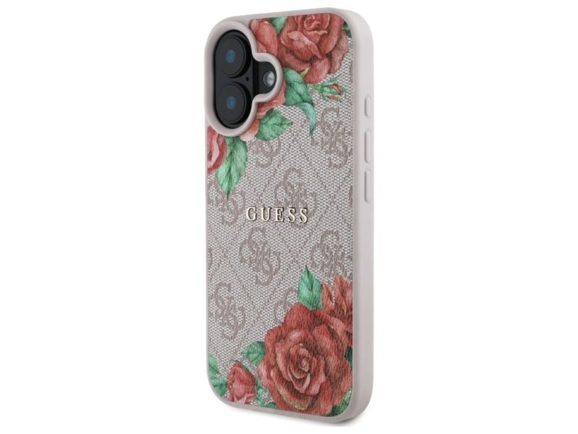 Capa rígida Guess GUHMP16SP4ROPEMCP para iPhone 16 de 6,1" rosa/rosa 4G com estampa floral e MagSafe