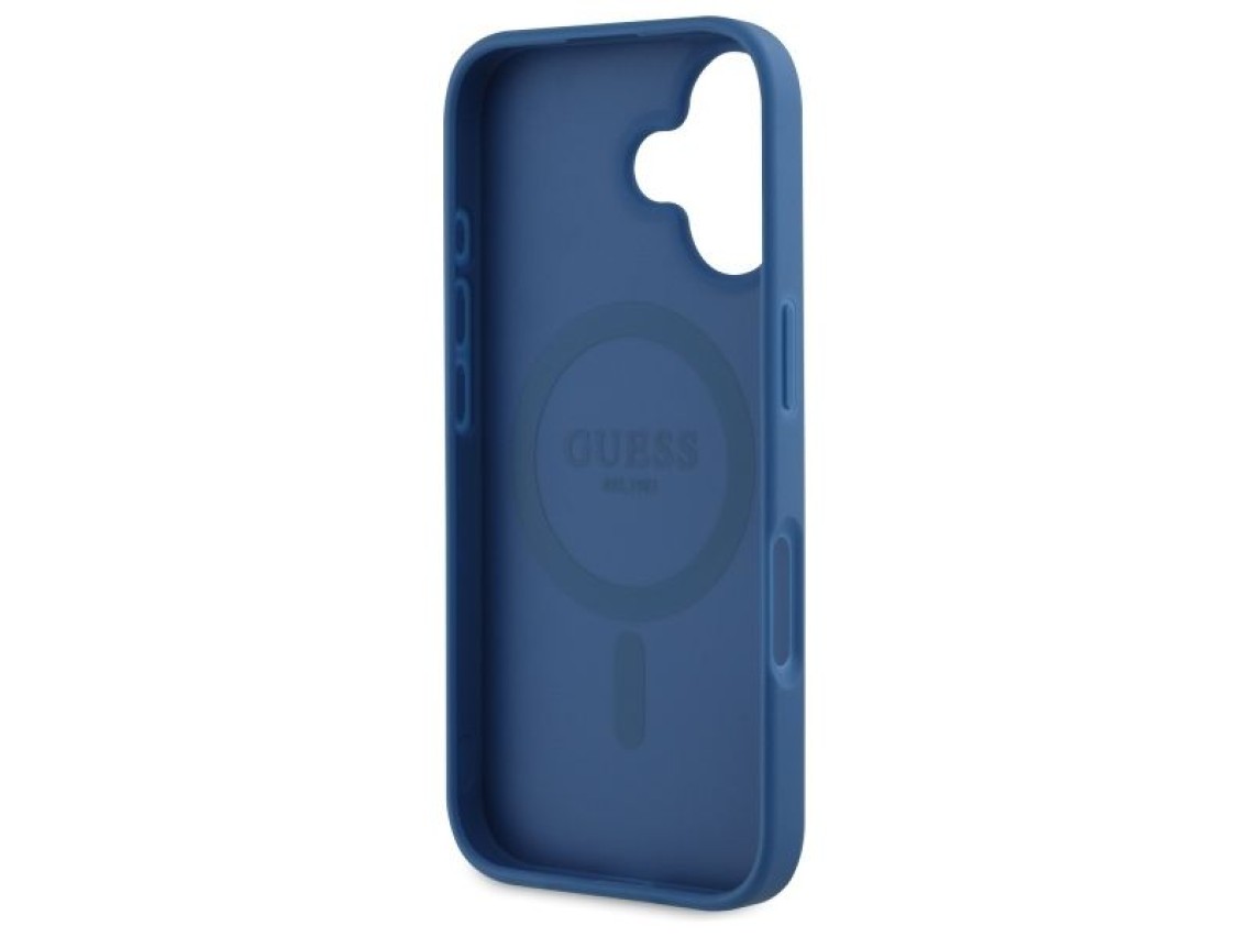 Funda rígida Guess GUHMP16SP4ROPEMCB para iPhone 16 de 6,1" azul/azul, 4G, estampado floral, MagSafe