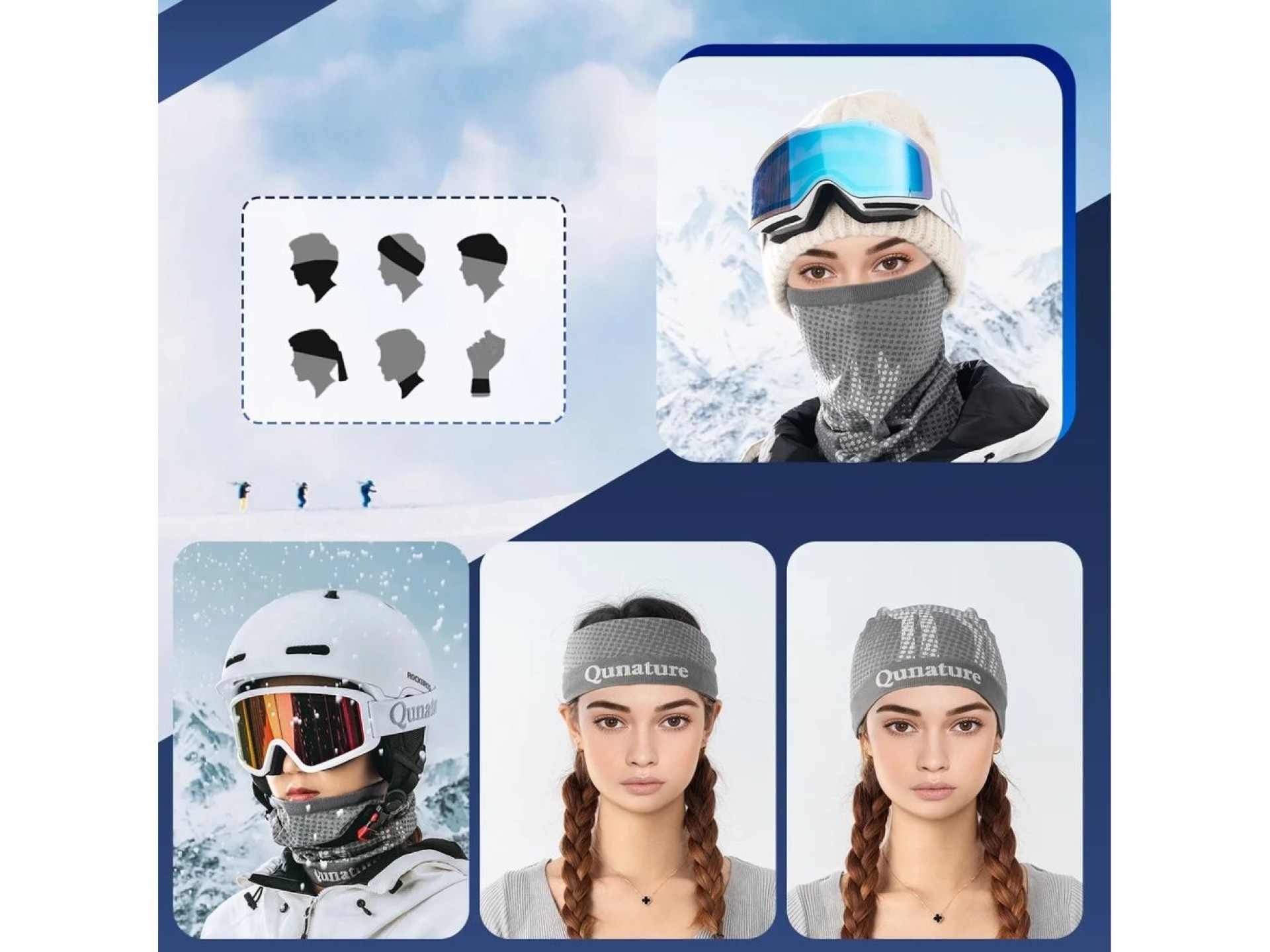 Pañuelo de esquí Qunature 11230014001, bandana deportiva, talla universal - gris