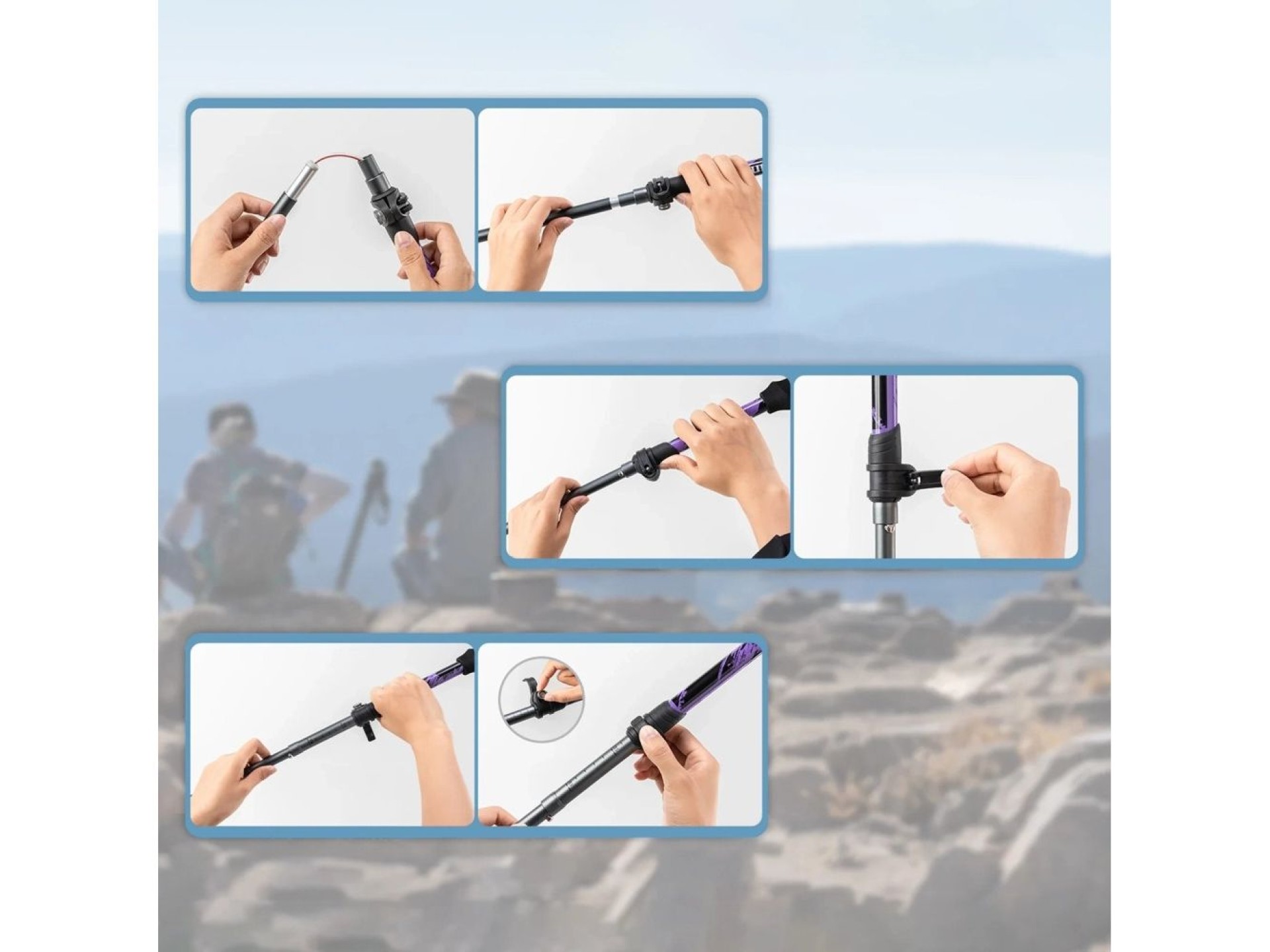 Bastón de trekking Qunature Nordic Walking de aluminio, 110-130 cm, 1 unidad - Morado