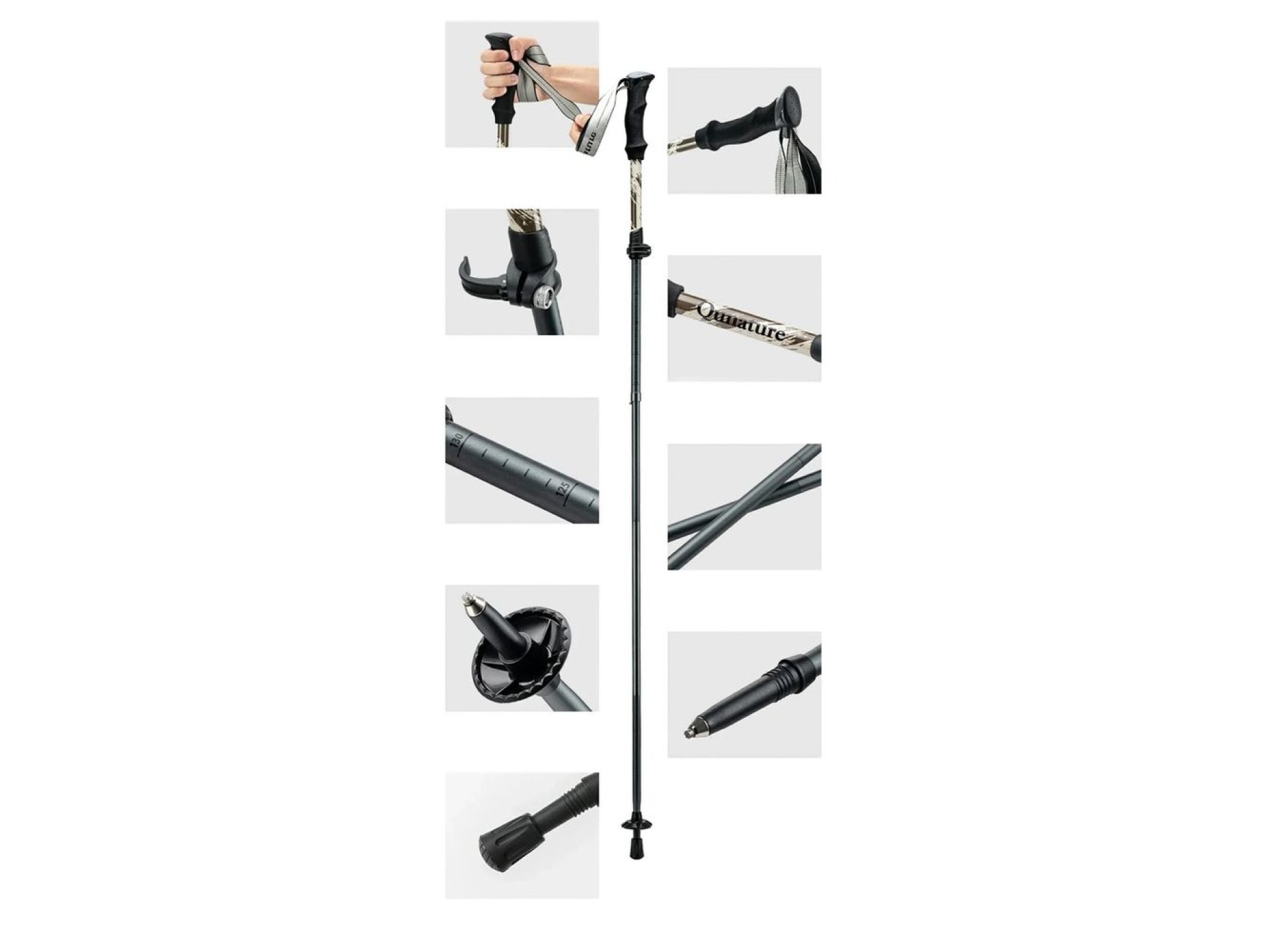 Bastão de caminhada nórdica Qunature em alumínio, 110-130 cm, 1 unidade - Marrom