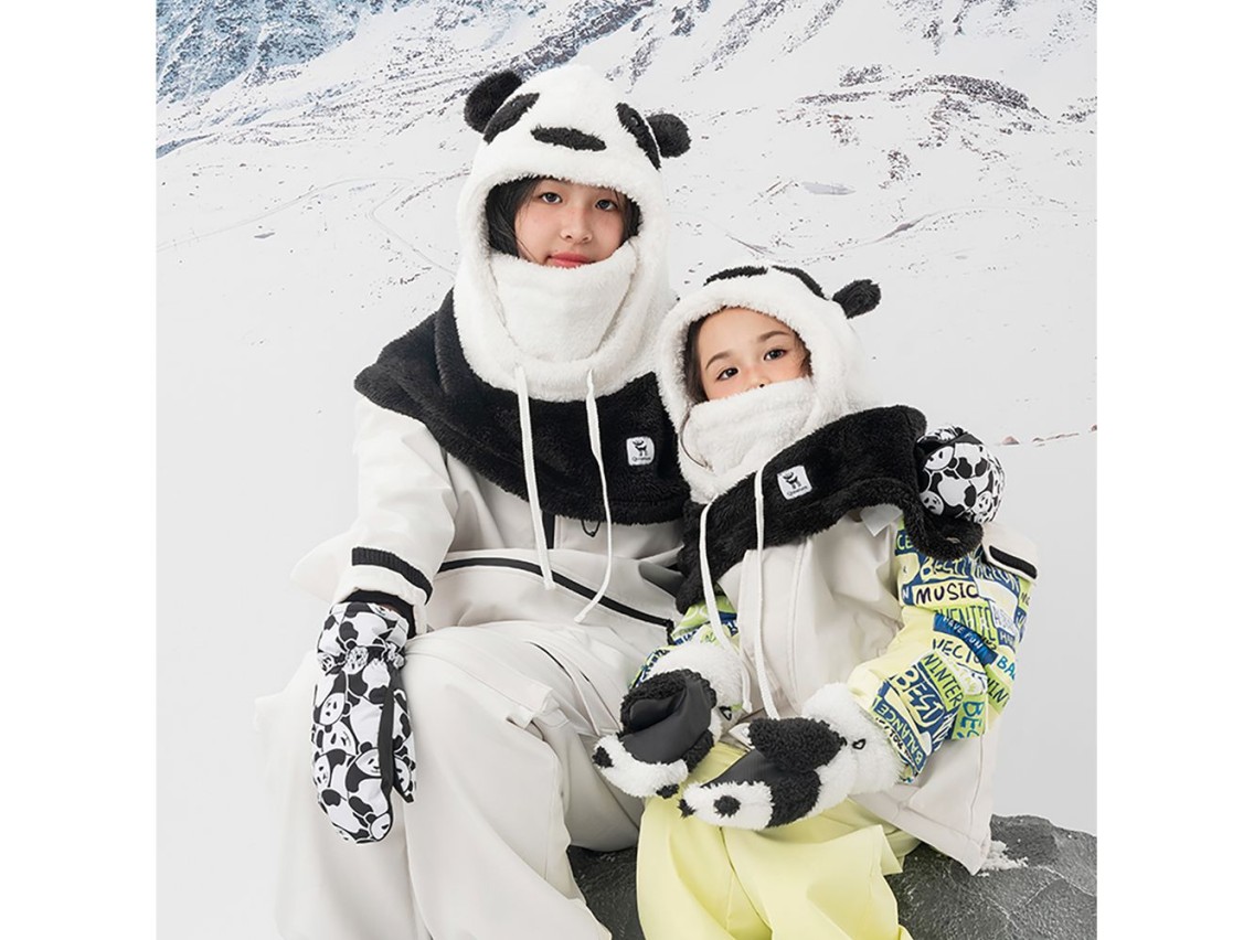 Qunature Panda Heat Transfer Ski Gloves Kids Size S - Black/White