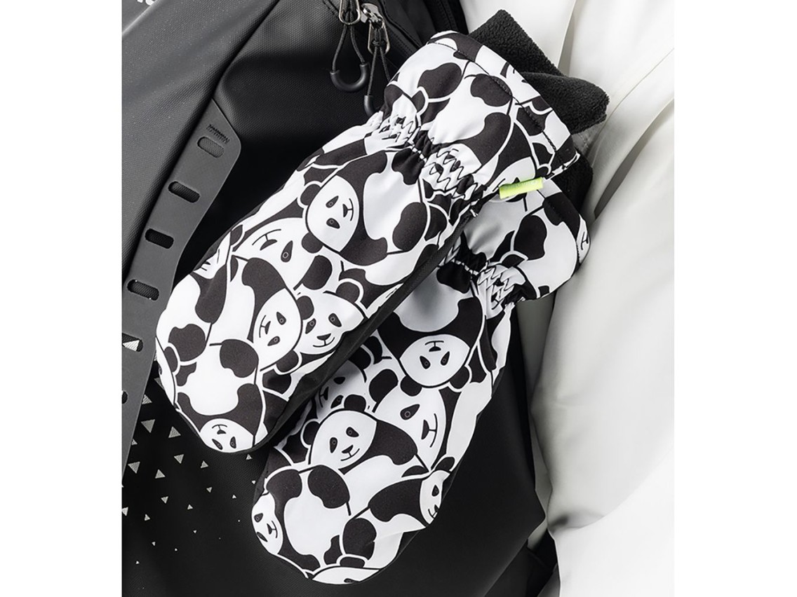 Qunature Panda Heat Transfer Ski Gloves Kids Size S - Black/White