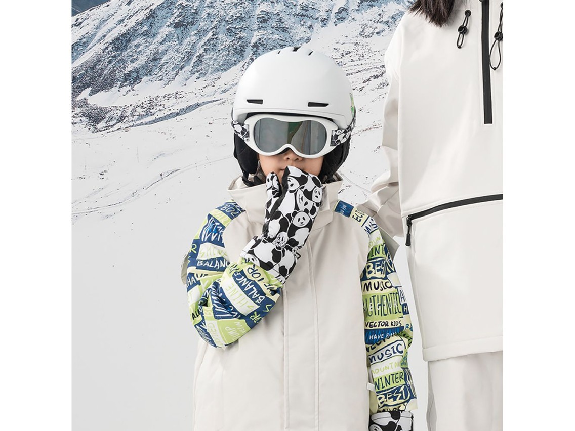Qunature Panda Heat Transfer Ski Gloves Kids Size S - Black/White