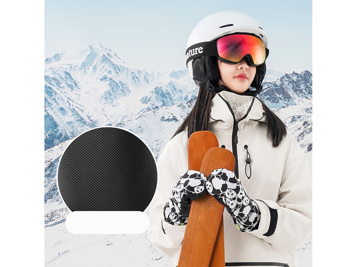 Qunature Panda Heat Transfer Ski Gloves Kids Size S - Black/White