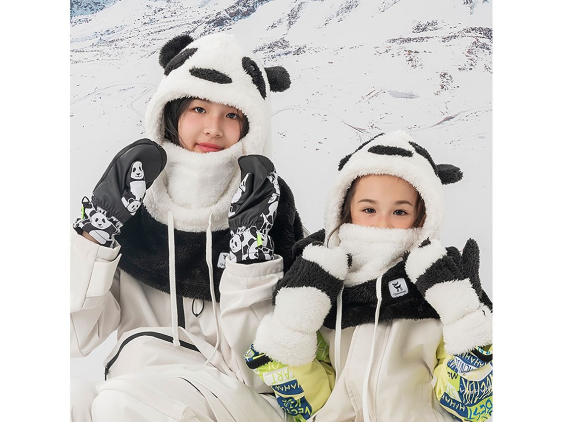 Qunature Panda Ski Gloves for Kids and Adults Size S - Black/White