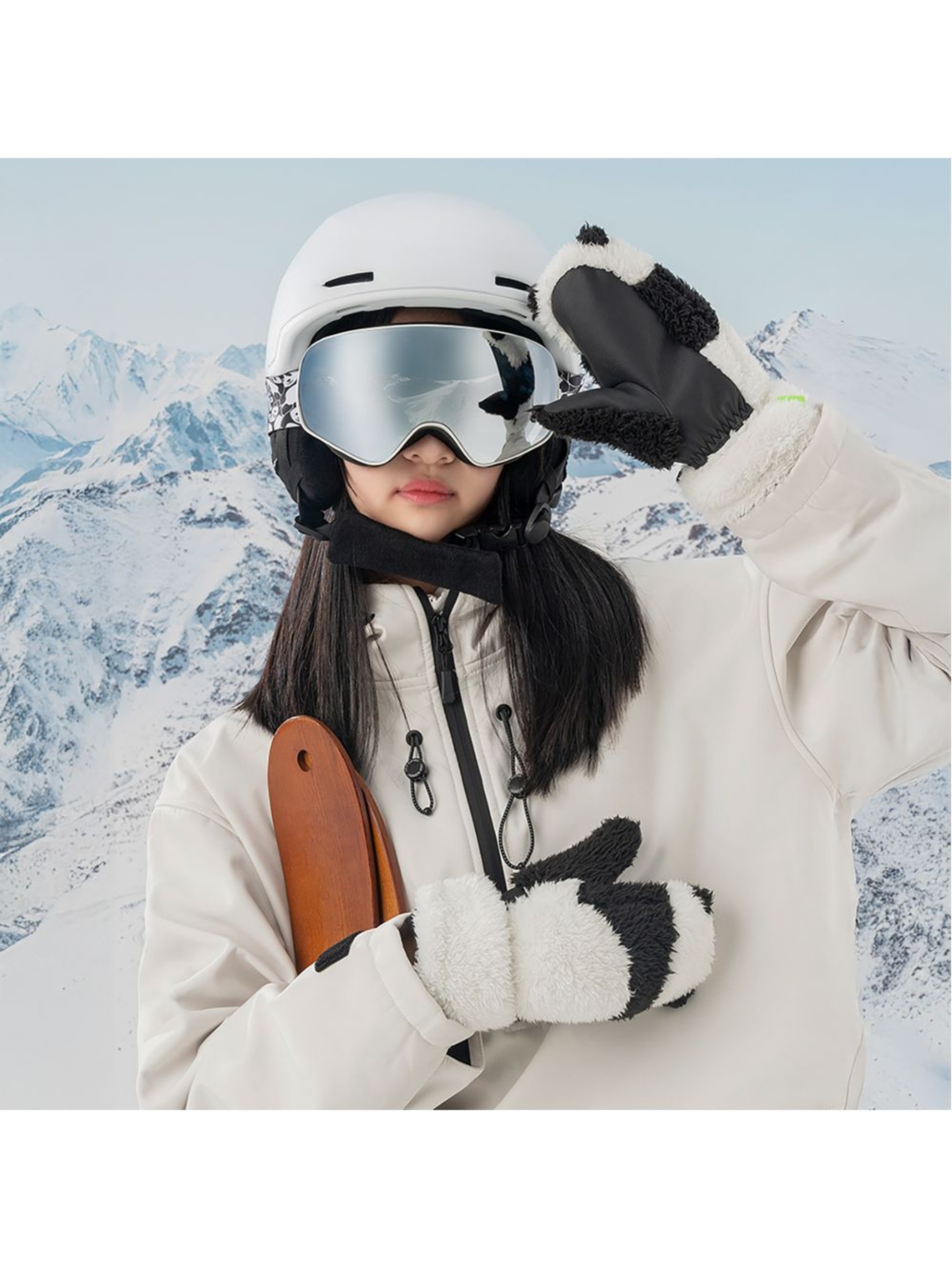 Qunature Panda Ski Gloves for Kids and Adults Size S - Black/White