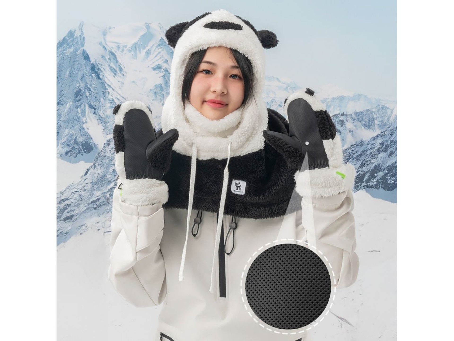 Qunature Panda Ski Gloves for Kids and Adults Size S - Black/White