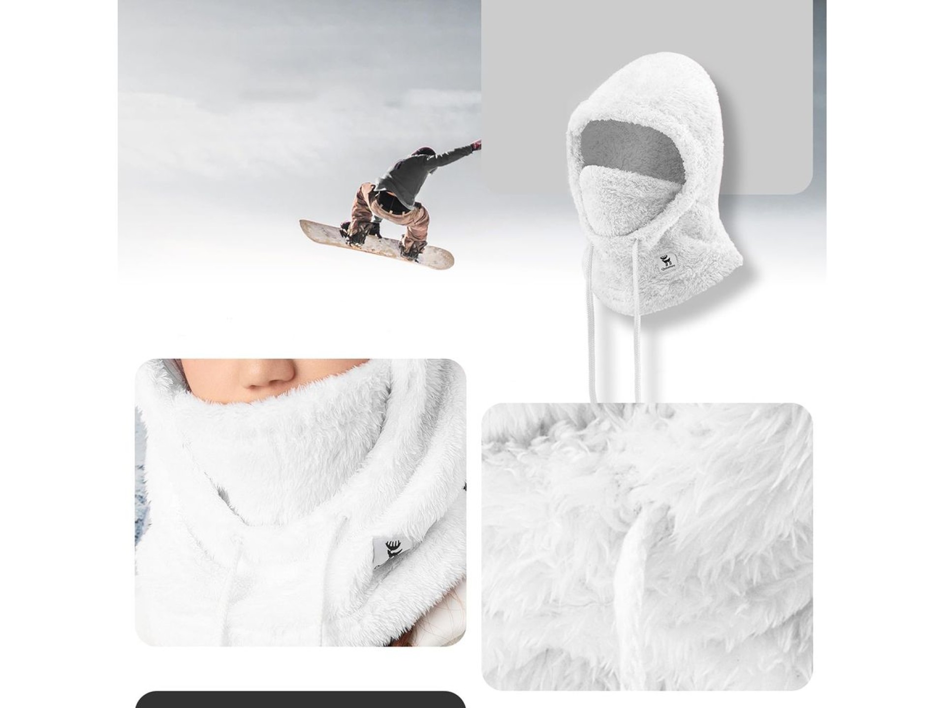 Balaclava de esqui Qunature Arctic Velvet, tamanho M - Branca