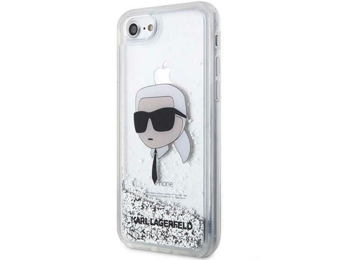 Karl Lagerfeld KLHCI8LNKHCH iPhone 7/8/ SE 2020/2022 plata/carcasa rígida plateada con purpurina Kar