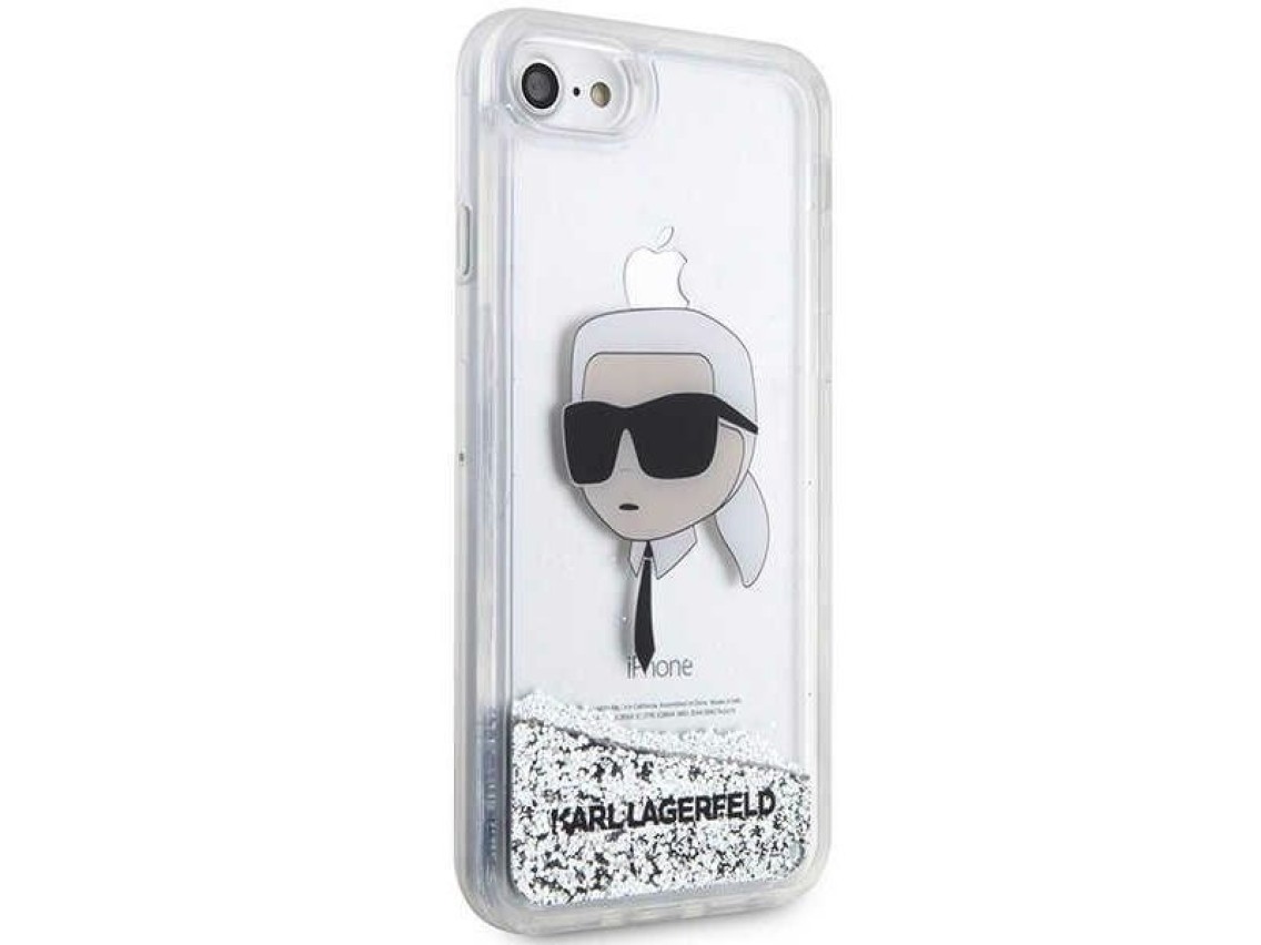 Karl Lagerfeld KLHCI8LNKHCH iPhone 7/8/ SE 2020/2022 plata/carcasa rígida plateada con purpurina Kar