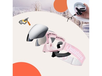 Qunature Pink Children's skiing goggles (medium/large children's version) Qunature Pink Children's skiing goggles (medium/large children's version)