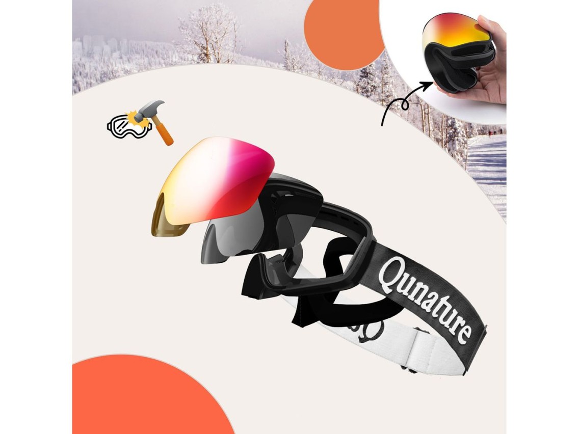 Óculos de esqui infantis Qunature pretos (tamanho M/L) - Preto