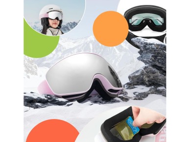Qunature Pink Children's skiing goggles (medium/large children's version) Qunature Pink Children's skiing goggles (medium/large children's version)