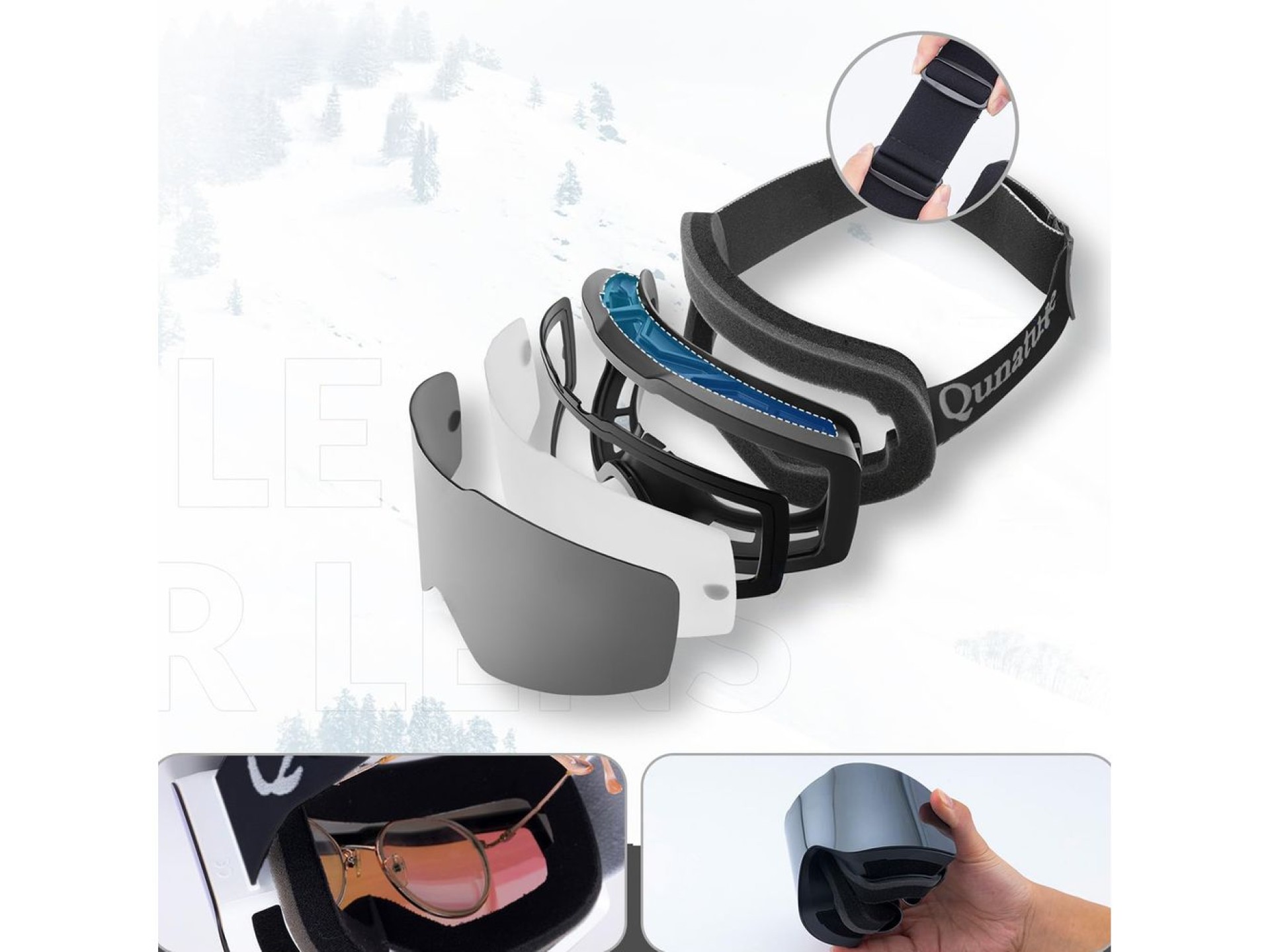 Gafas de esquí sin montura Qunature negras - Negras