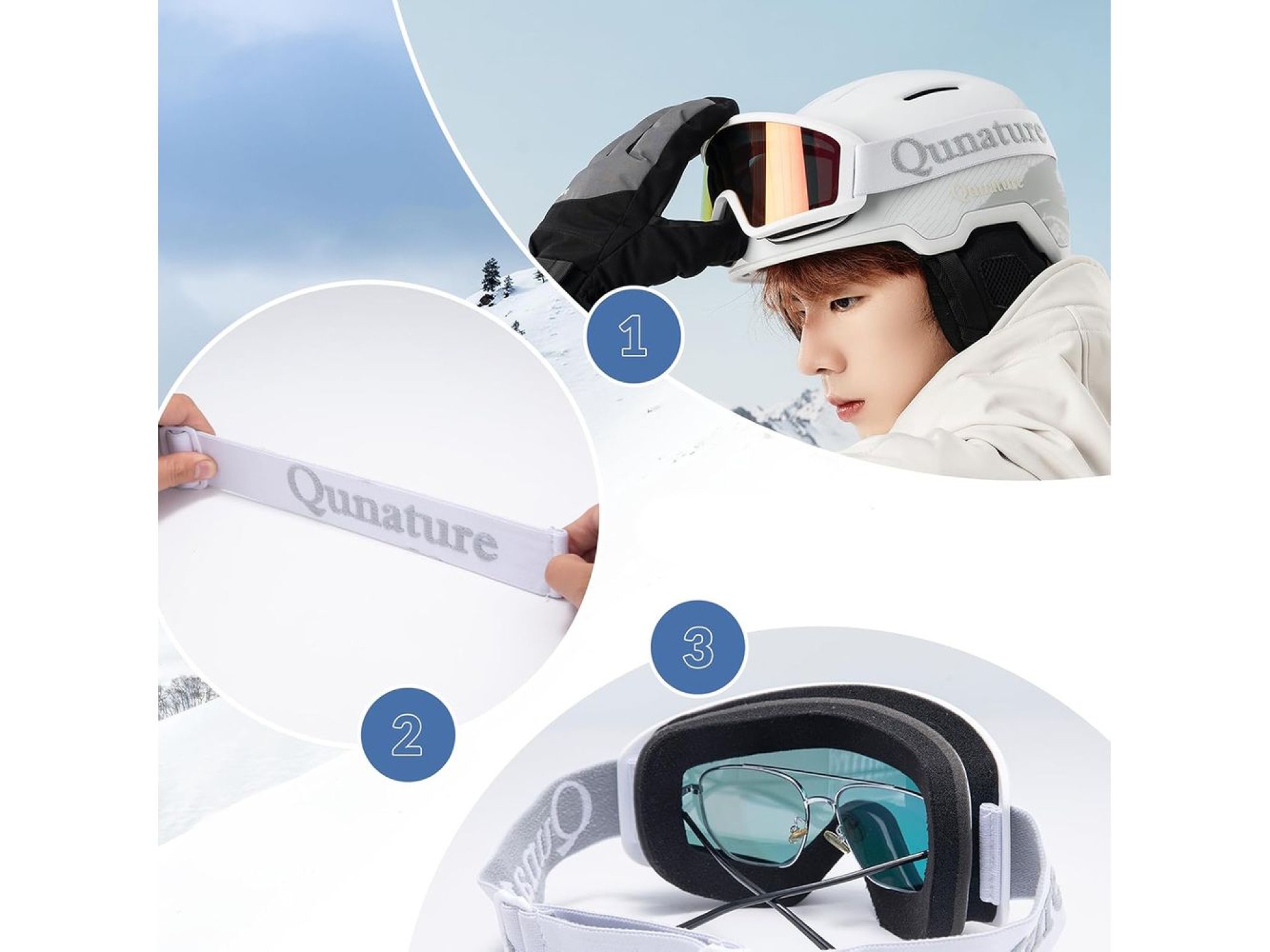 Óculos de esqui brancos Qunature para adultos - Branco