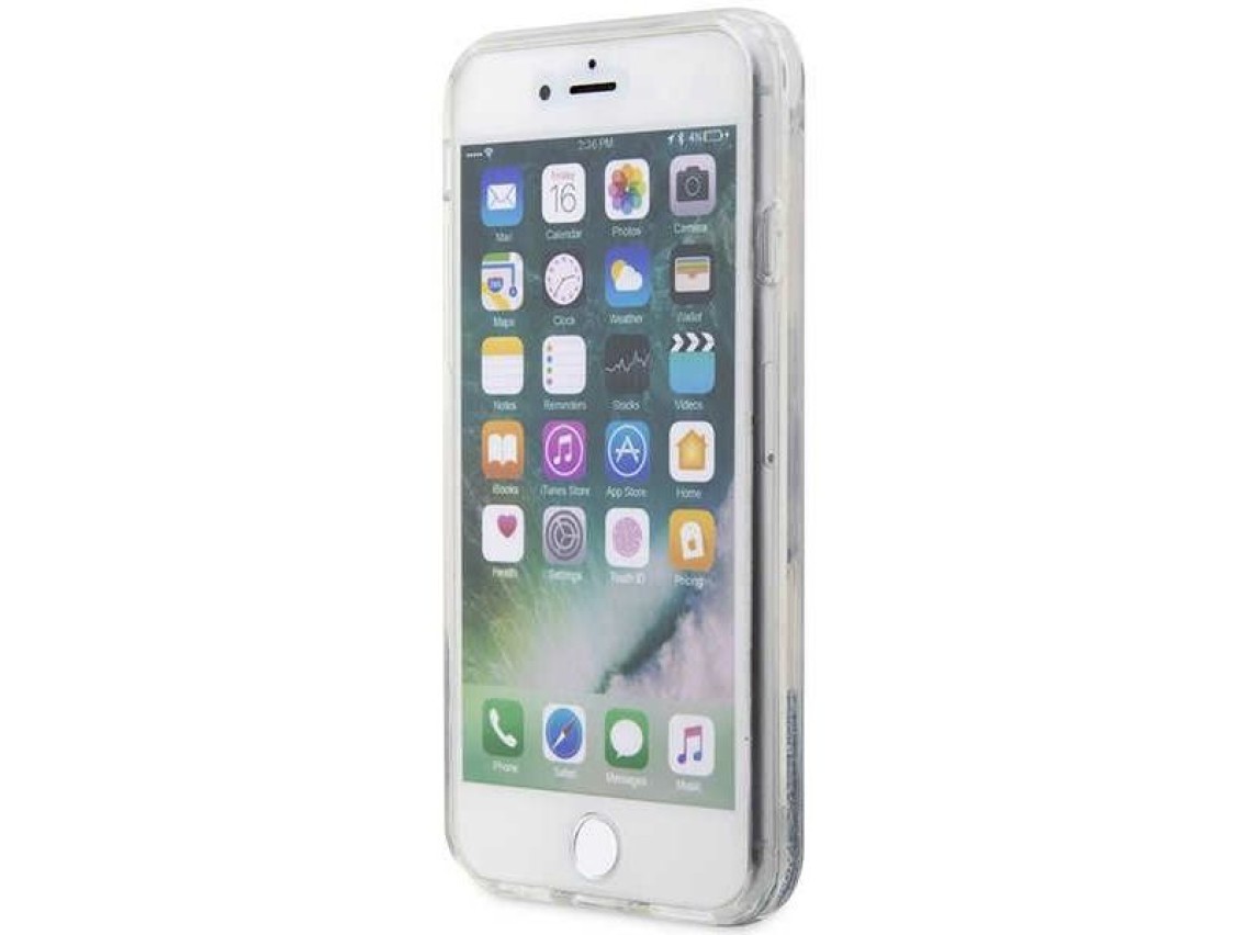 Karl Lagerfeld KLHCI8LNKHCH iPhone 7/8/ SE 2020/2022 plata/carcasa rígida plateada con purpurina Kar
