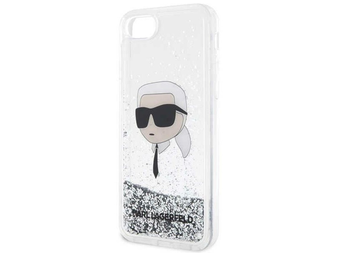 Karl Lagerfeld KLHCI8LNKHCH iPhone 7/8/ SE 2020/2022 plata/carcasa rígida plateada con purpurina Kar