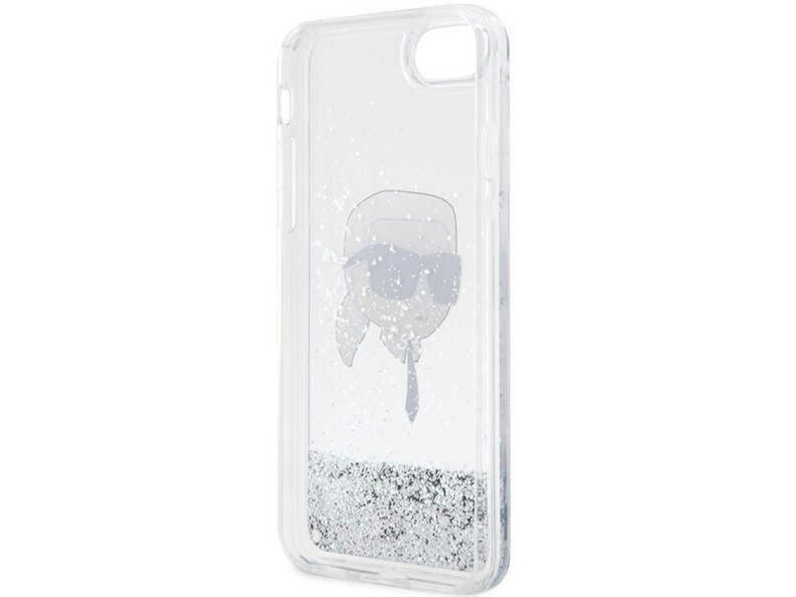 Karl Lagerfeld KLHCI8LNKHCH iPhone 7/8/ SE 2020/2022 plata/carcasa rígida plateada con purpurina Kar