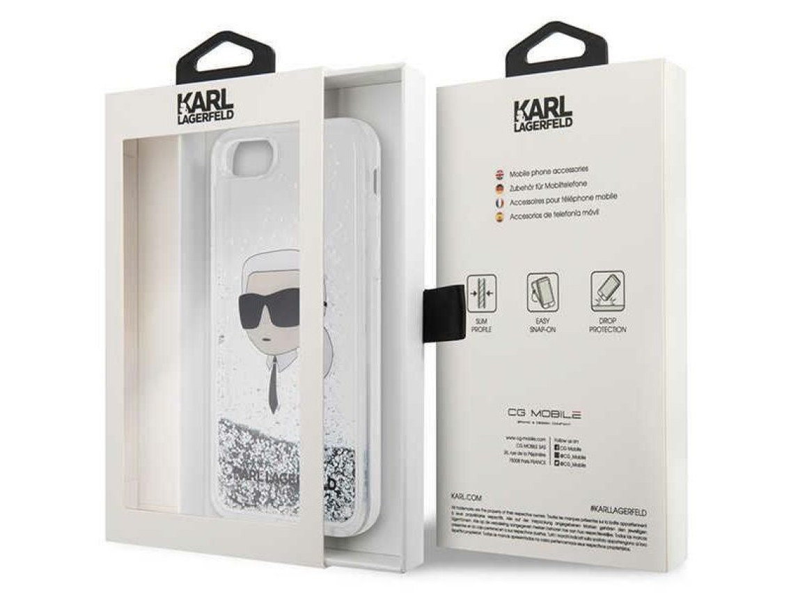 Karl Lagerfeld KLHCI8LNKHCH iPhone 7/8/ SE 2020/2022 plata/carcasa rígida plateada con purpurina Kar