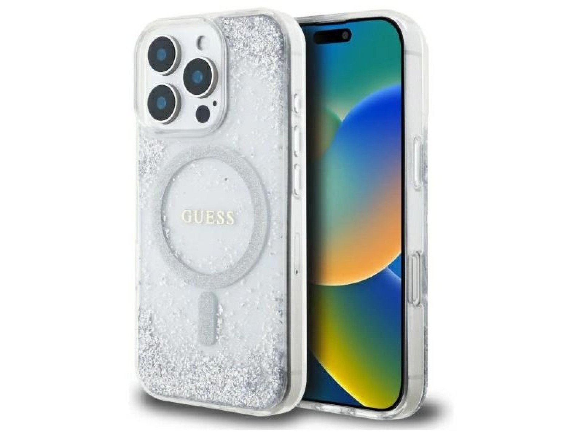 Capa MagSafe Guess Resin Gradient Glitter para iPhone 16 Pro - prata