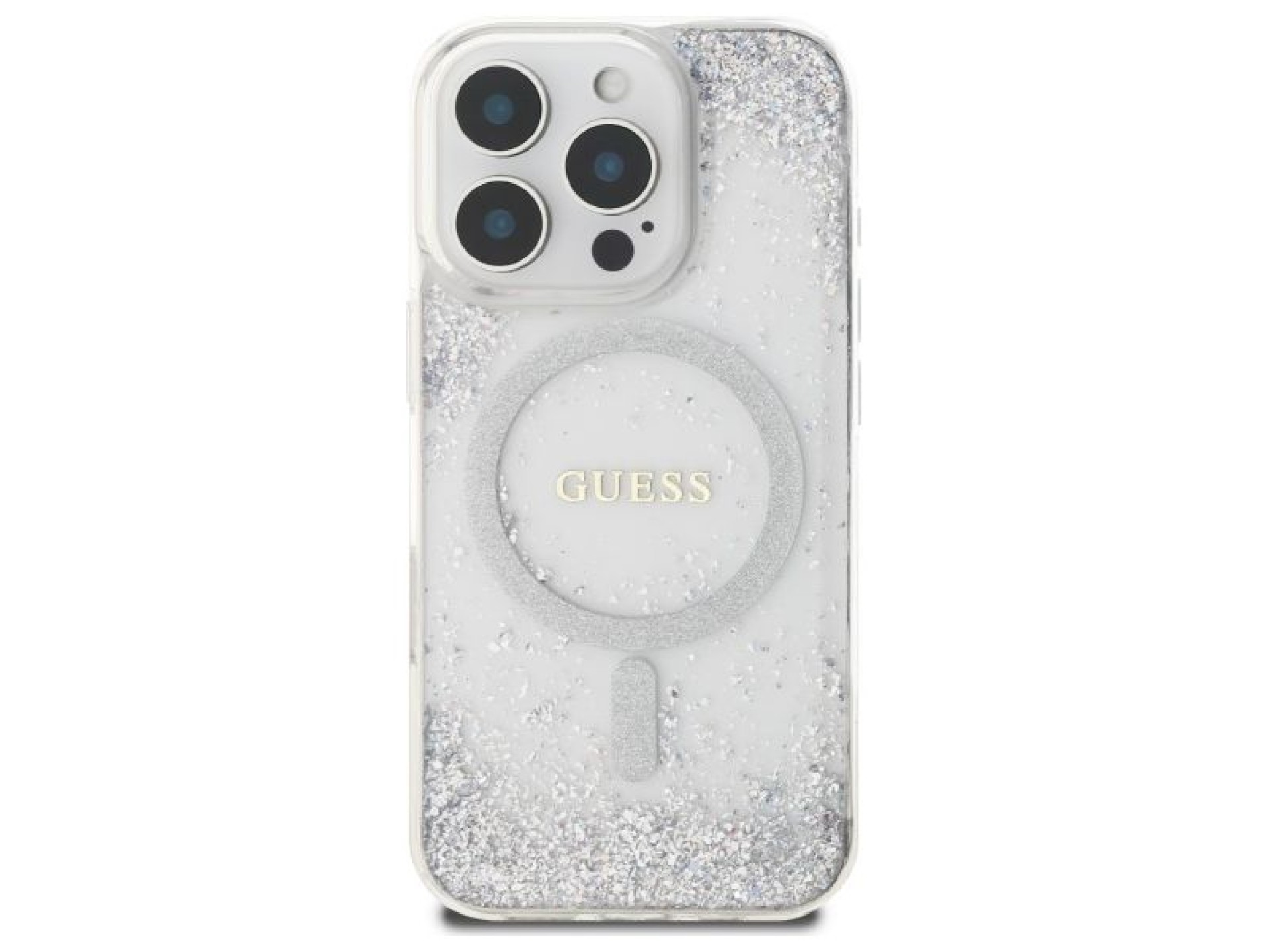 Capa MagSafe Guess Resin Gradient Glitter para iPhone 16 Pro - prata