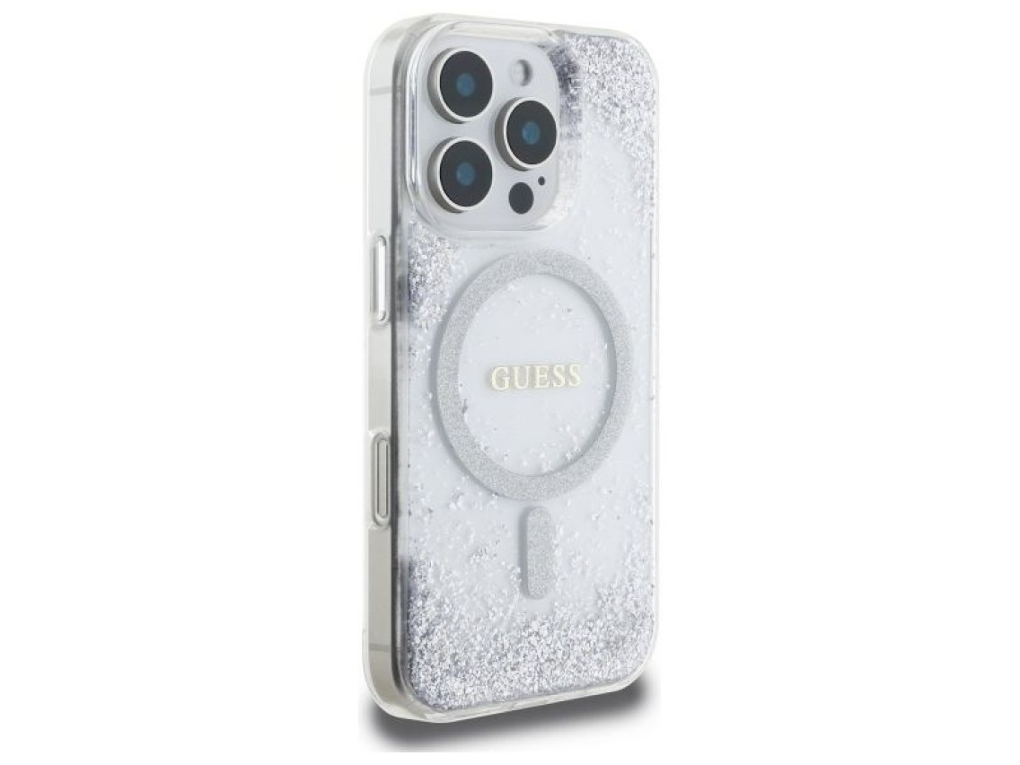 Capa MagSafe Guess Resin Gradient Glitter para iPhone 16 Pro - prata