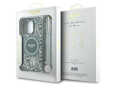 Guess IML Flowers Allover Electro With Pearl Strap MagSafe case for iPhone 16 Pro Max - green Guess IML Flowers Allover Electro With Pearl Strap MagSafe case for iPhone 16 Pro Max - green