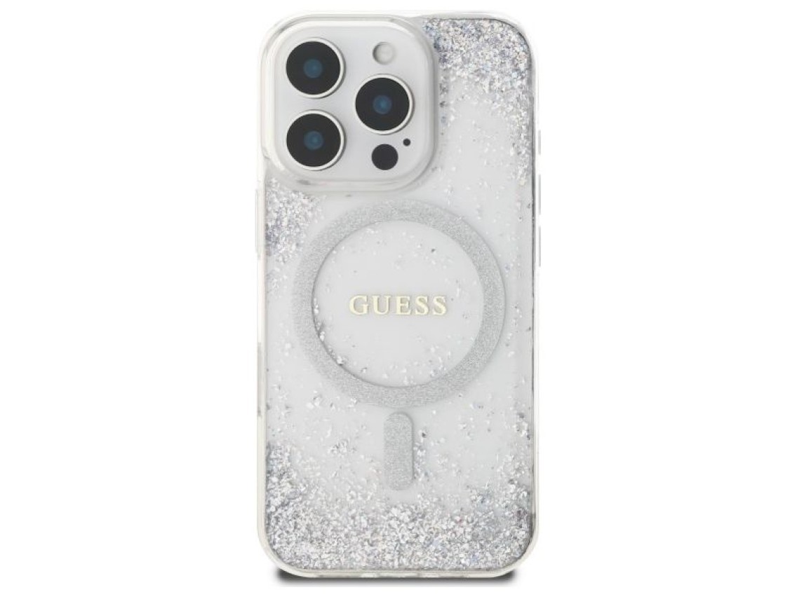 Capa MagSafe Guess Resin Gradient Glitter para iPhone 16 Pro - prata