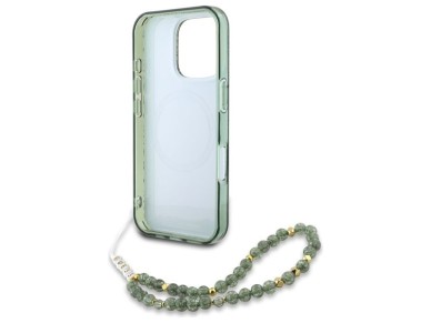 Guess IML Flowers Allover Electro With Pearl Strap MagSafe case for iPhone 16 Pro Max - green Guess IML Flowers Allover Electro With Pearl Strap MagSafe case for iPhone 16 Pro Max - green