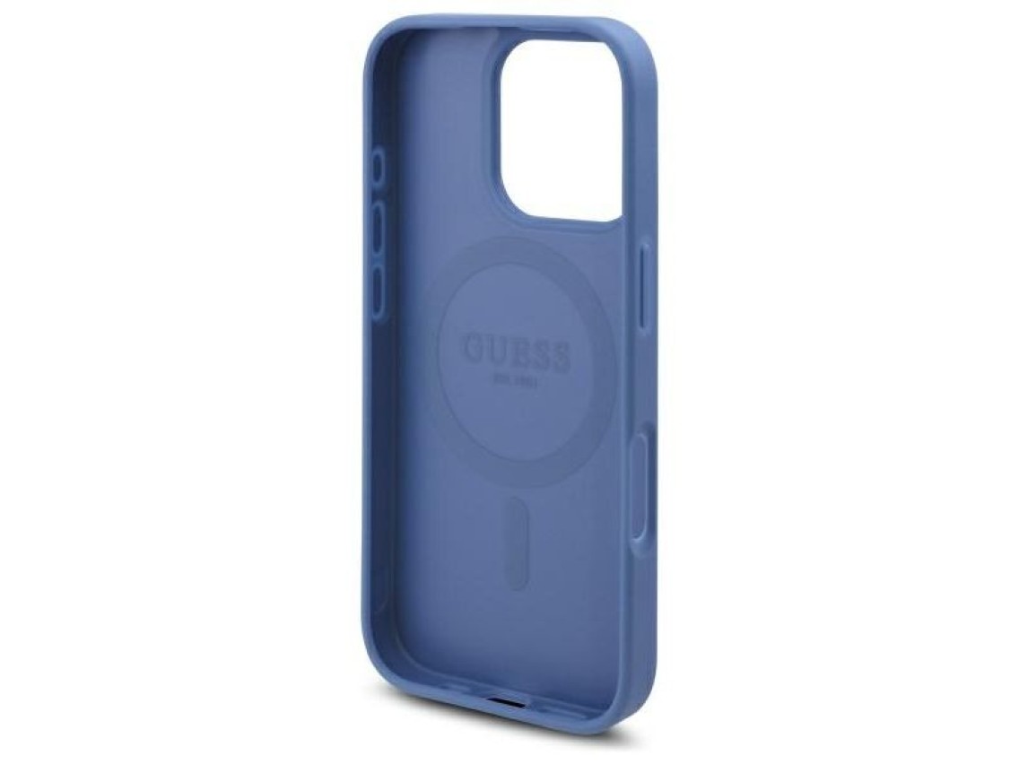 Funda Guess 4G con estampado floral y MagSafe para iPhone 16 Pro Max - azul