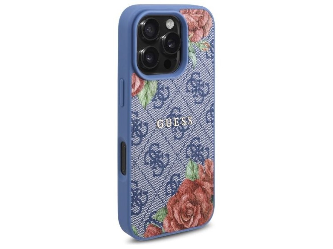 Funda Guess 4G con estampado floral y MagSafe para iPhone 16 Pro Max - azul