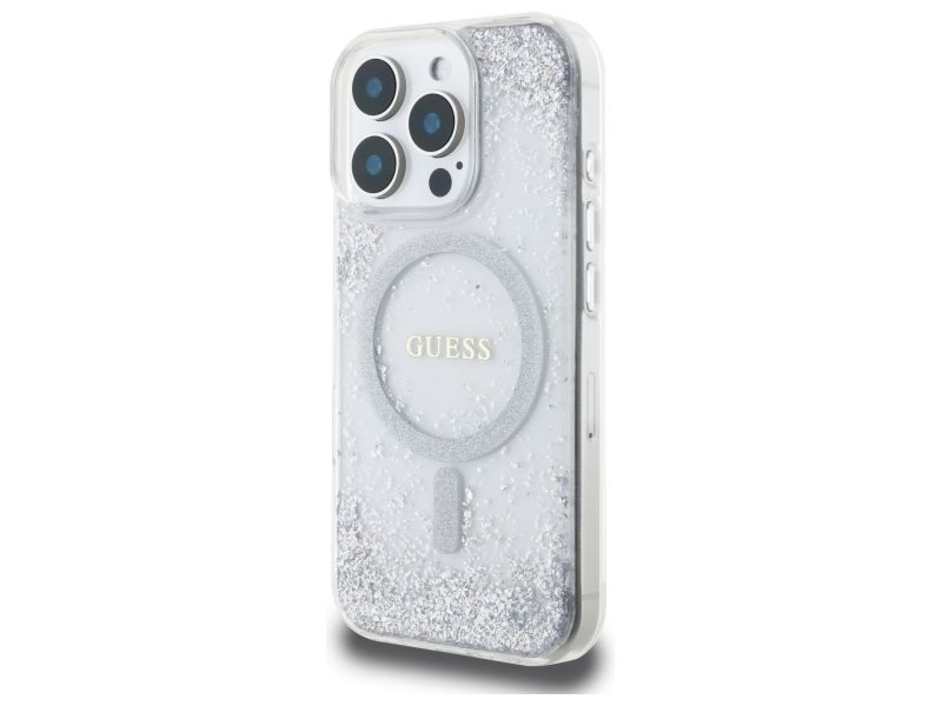 Capa MagSafe Guess Resin Gradient Glitter para iPhone 16 Pro - prata
