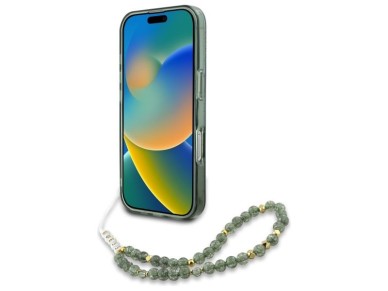 Guess IML Flowers Allover Electro With Pearl Strap MagSafe case for iPhone 16 Pro Max - green Guess IML Flowers Allover Electro With Pearl Strap MagSafe case for iPhone 16 Pro Max - green