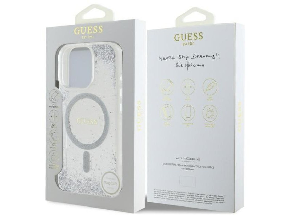 Capa MagSafe Guess Resin Gradient Glitter para iPhone 16 Pro - prata