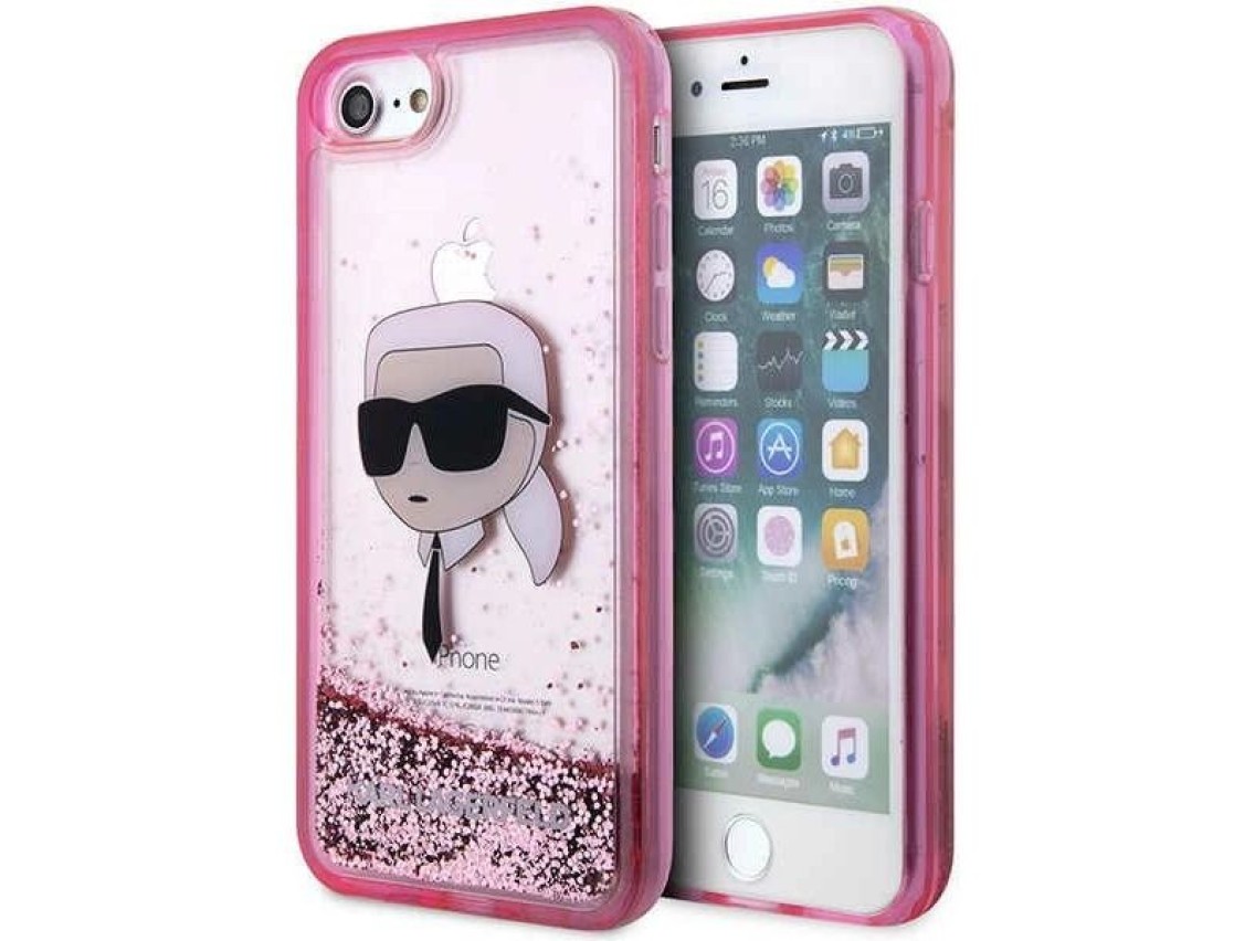 Karl Lagerfeld KLHCI8LNHKCP Capa rígida rosa/rosa com glitter para iPhone 7/8/SE 2020/2022 Karl Lage