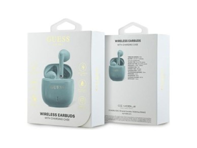 Fones de ouvido Bluetooth Guess GUTWSJ14ESGQ TWS + base de carregamento turquesa/turquesa com logoti